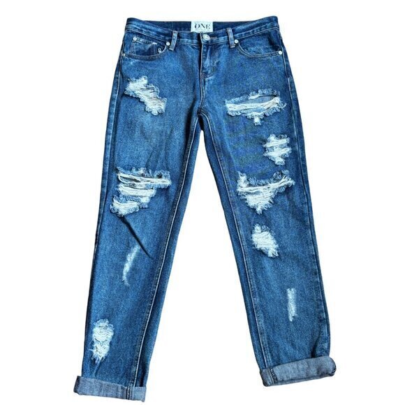 One by One Teaspoon Jeans Size 26 Awesome Baggies Low‎ Waist Relaxed Rolled Leg - Picture 1 of 11